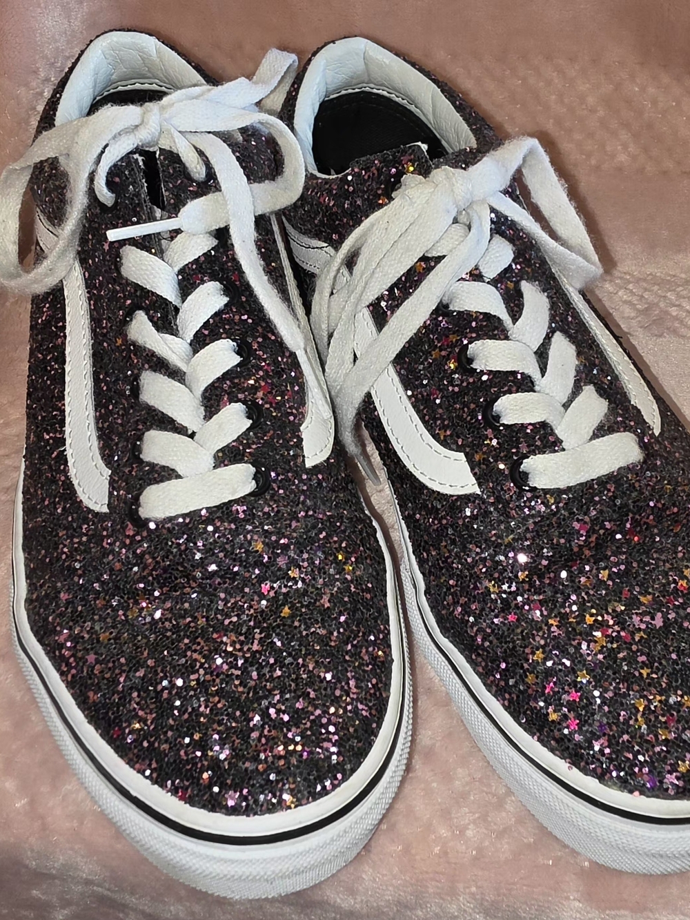 Vans Glitter Low-Top Sneakers With Black & Pink Sparkles